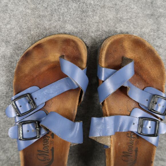 Moosefield Shoes Womens 38 Sandals Slip On Toe Loop Buckle Straps Flat Casual - Picture 6 of 11